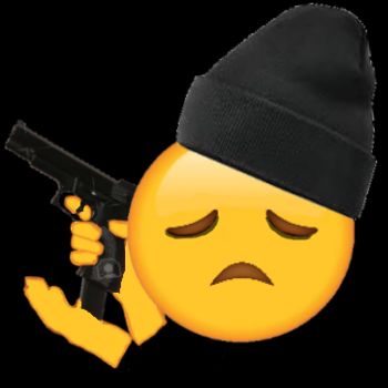A pixelated emoji face with a sad expression, labeled as a 'suicidal emoji'