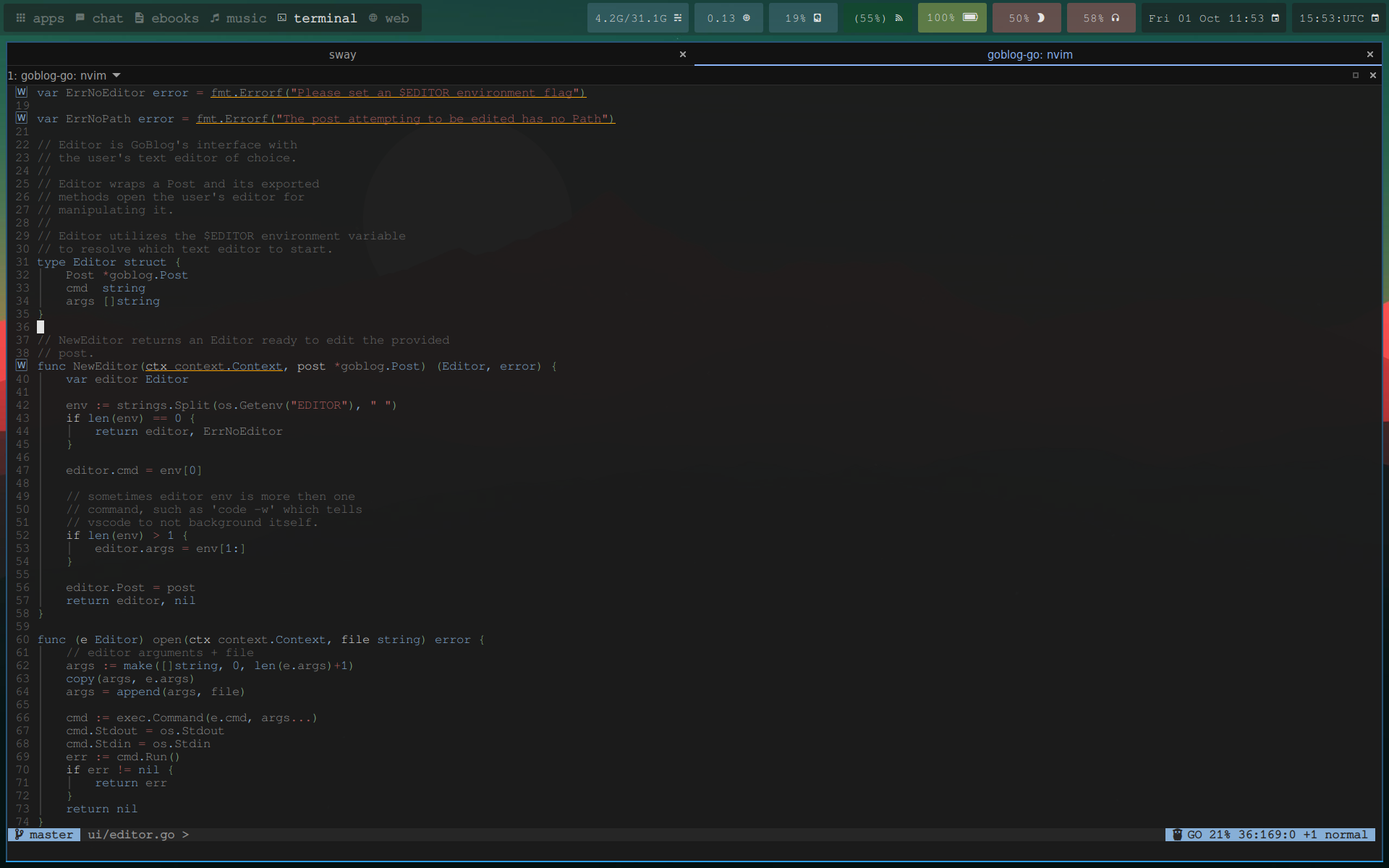 [ Sway ] Dark theme with some NVIM | Scrolller