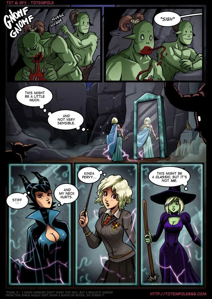 Totempole comic featuring a busty blonde witch, a muscular knight, and green demons in a fantasy setting.