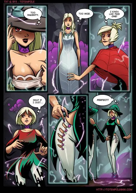 Totempole comic featuring a busty blonde witch, a muscular knight, and green demons in a fantasy setting.