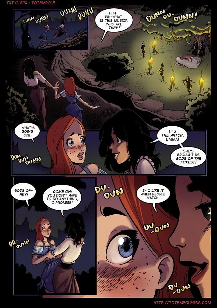 Totempole comic featuring a busty blonde witch, a muscular knight, and green demons in a fantasy setting.