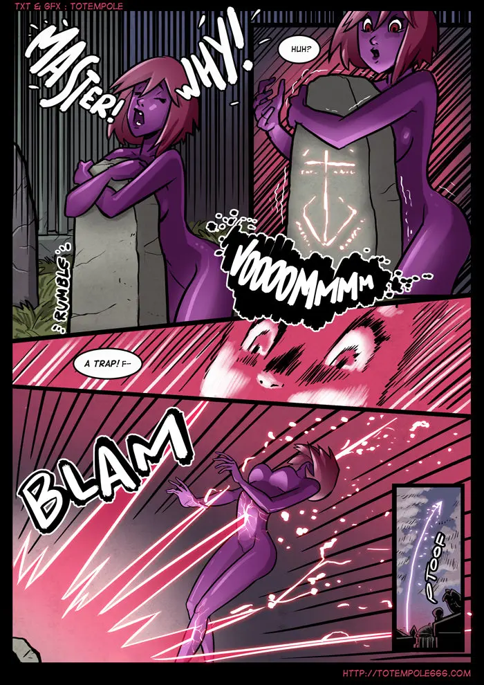 Totempole comic featuring a busty blonde witch, a muscular knight, and green demons in a fantasy setting.