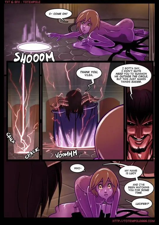 Totempole comic featuring a busty blonde witch, a muscular knight, and green demons in a fantasy setting.