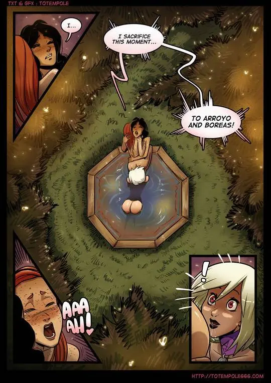 Totempole comic featuring a busty blonde witch, a muscular knight, and green demons in a fantasy setting.