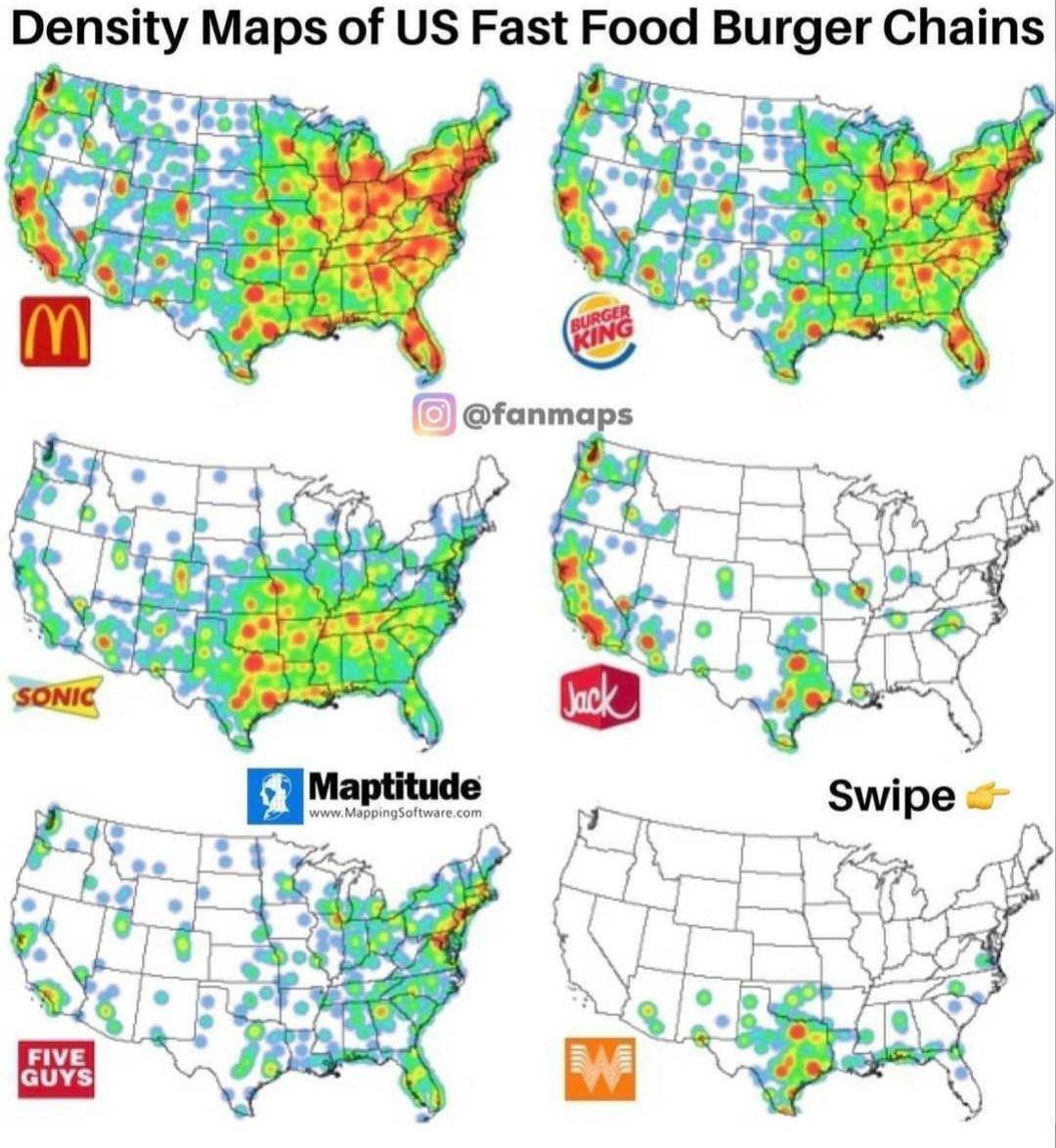 The Density Maps Of Some Burger Chains In The US | Scrolller