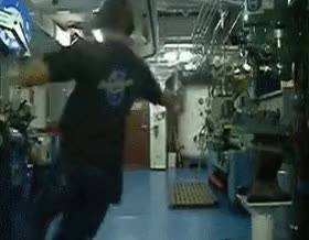 The inside of a ship during a storm.