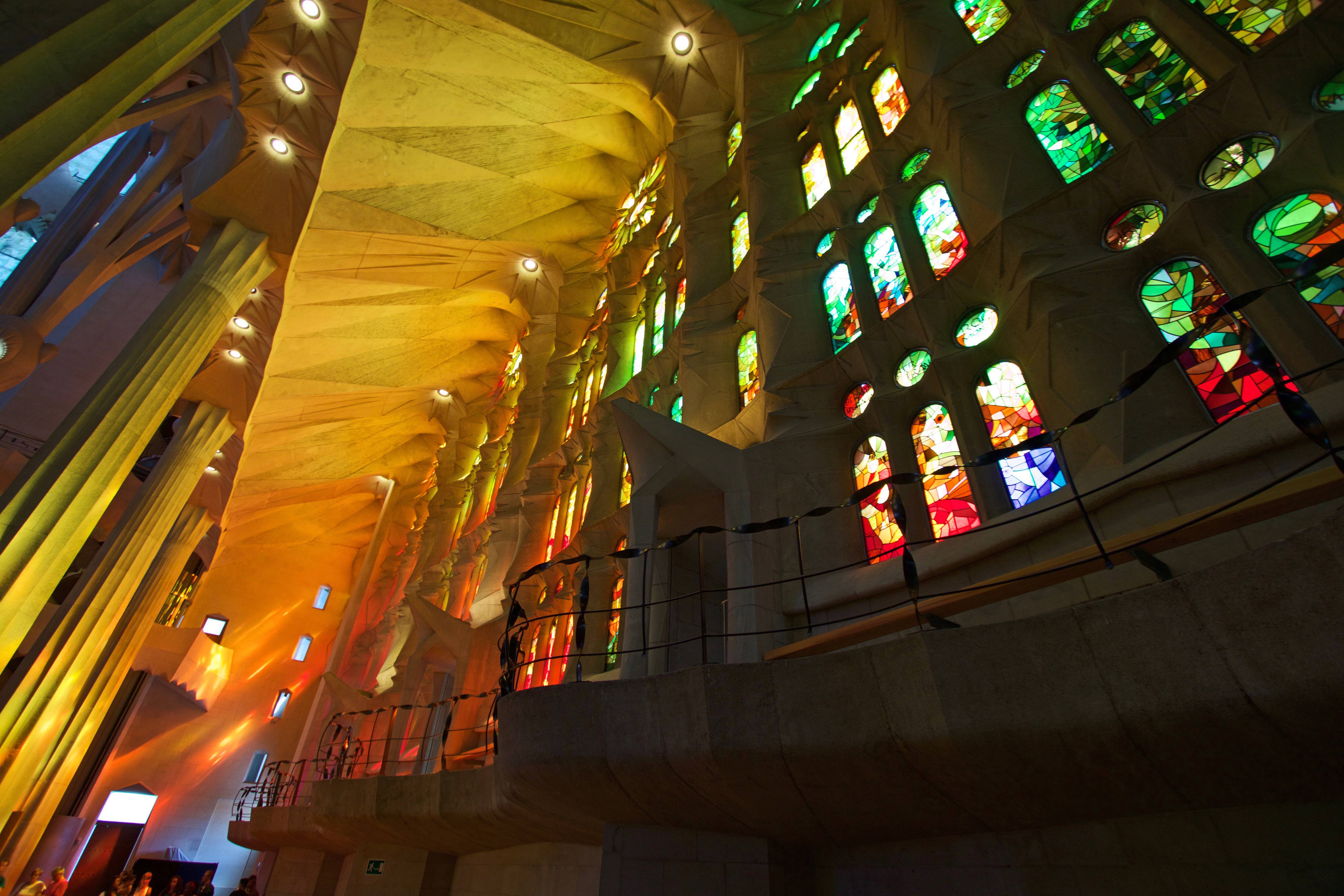 The interior of La Sagrada Familia in Barcelona, Spain. The most ...