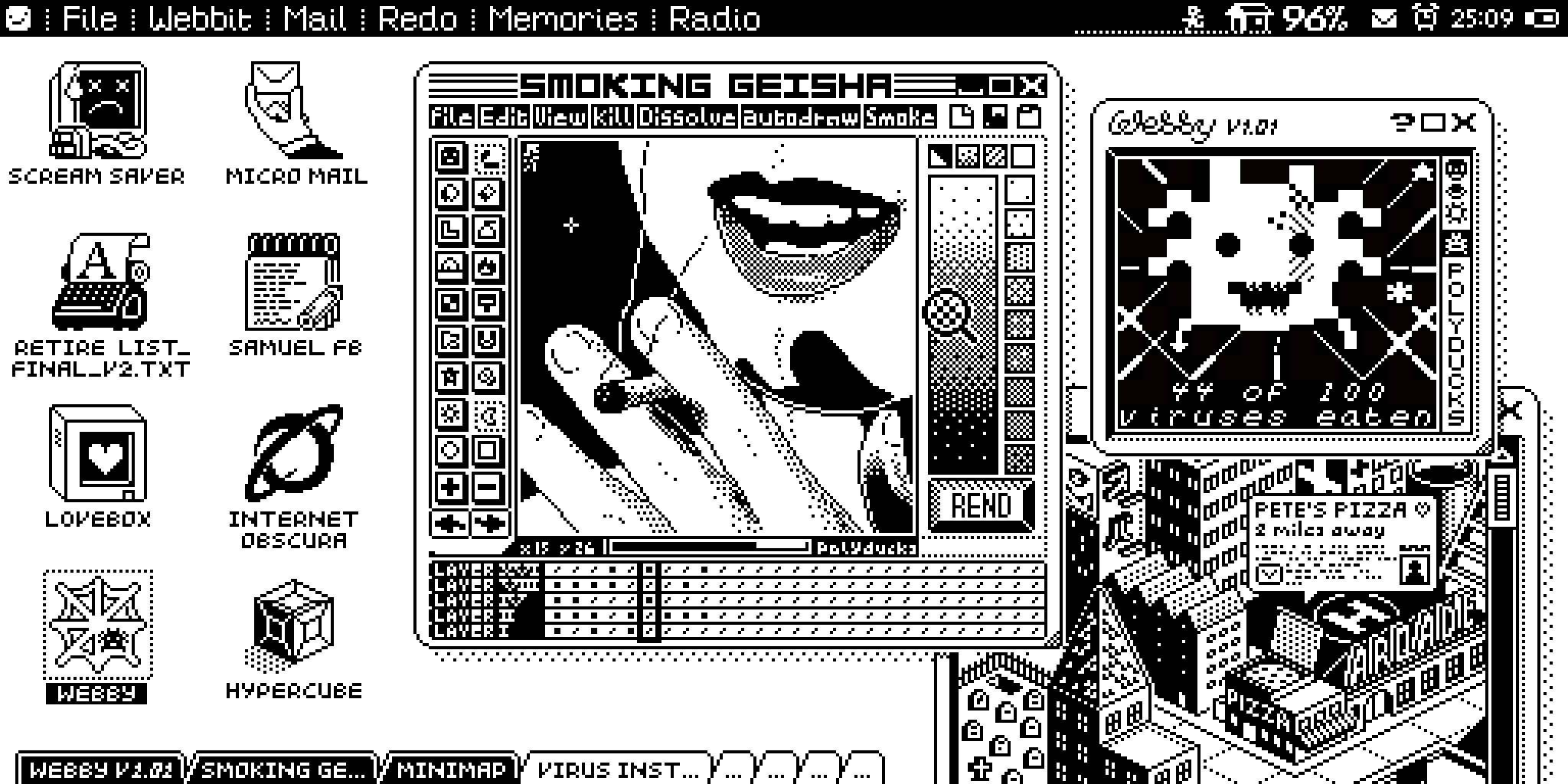 This is a 1bit pixelart piece I made for a fictional operating system ...