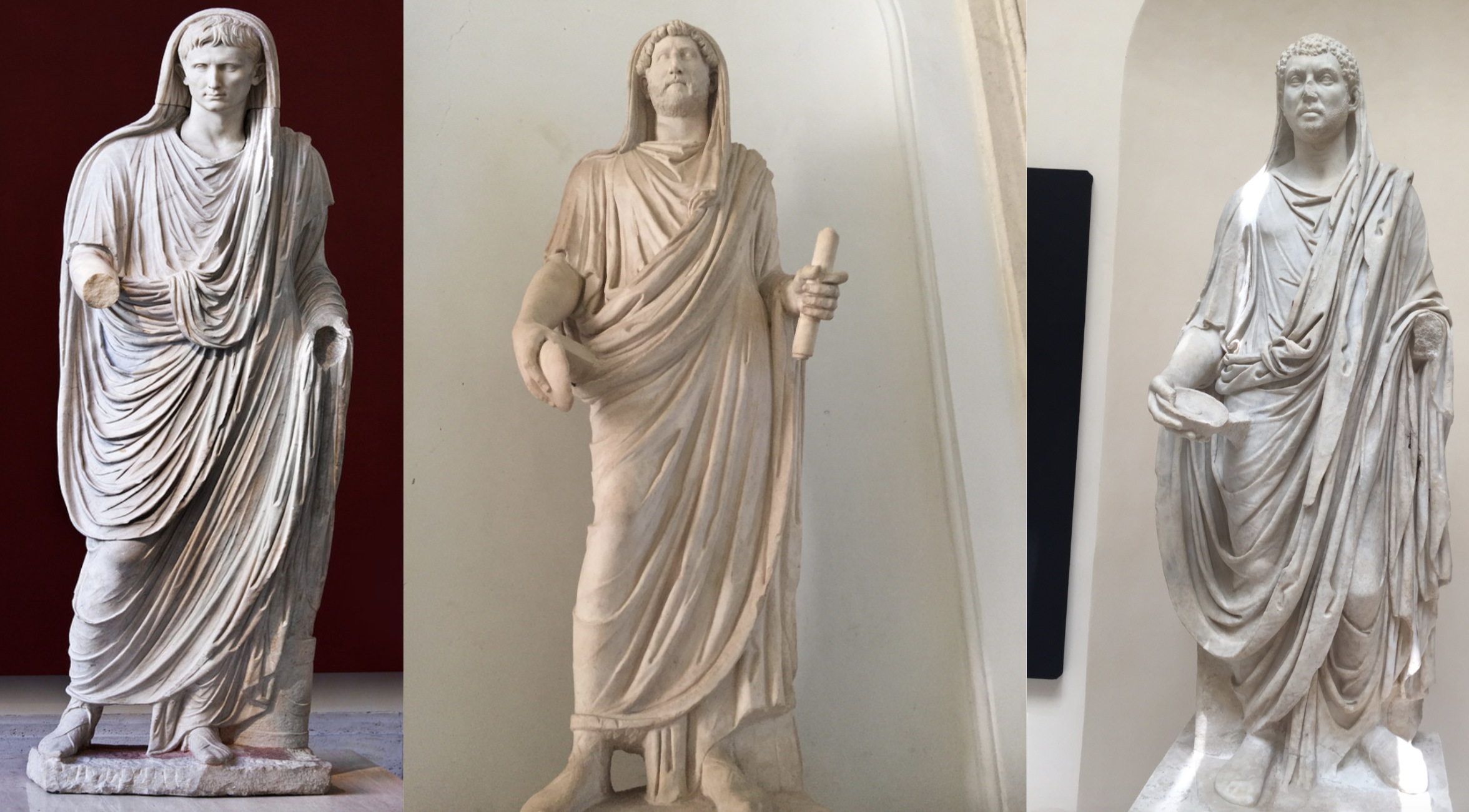 Three Roman emperors depicted as the Pontifex Maximus, or chief priest ...