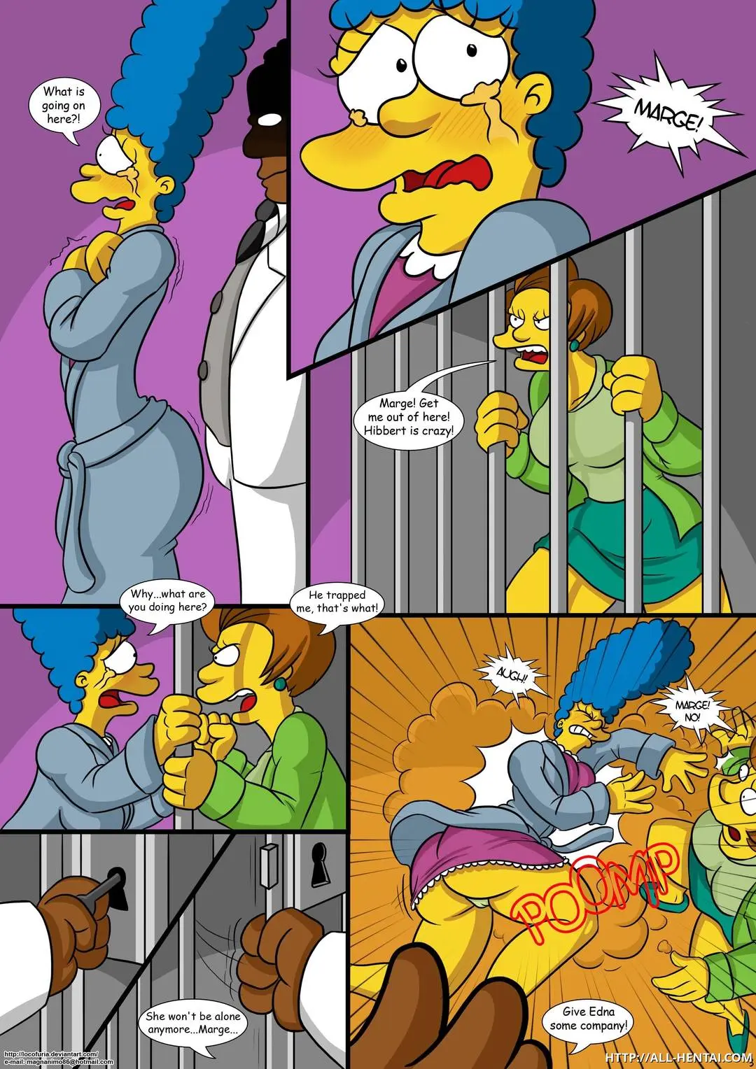 The Simpsons fan art featuring anthropomorphic transformation, breast expansion, and bondage in a laboratory.
