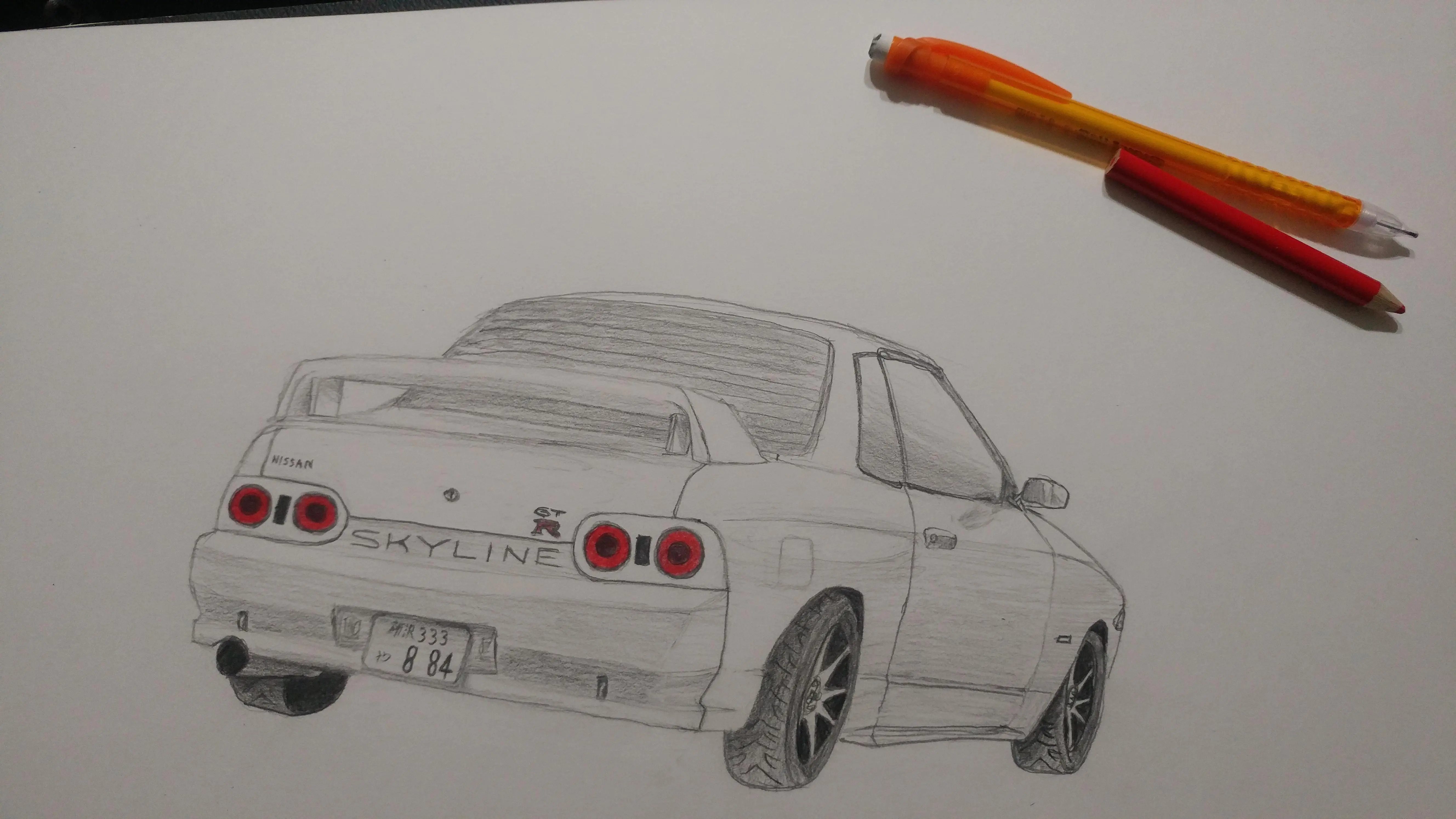 Easy R31 Drawing Tried to draw an R32 with a mechanical pencil and a red pencil crayon ...
