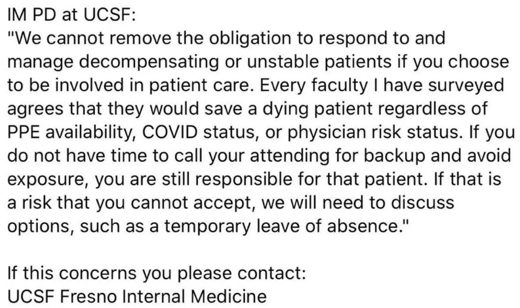 [Residency] UCSF IM PD Threatens Residents With 