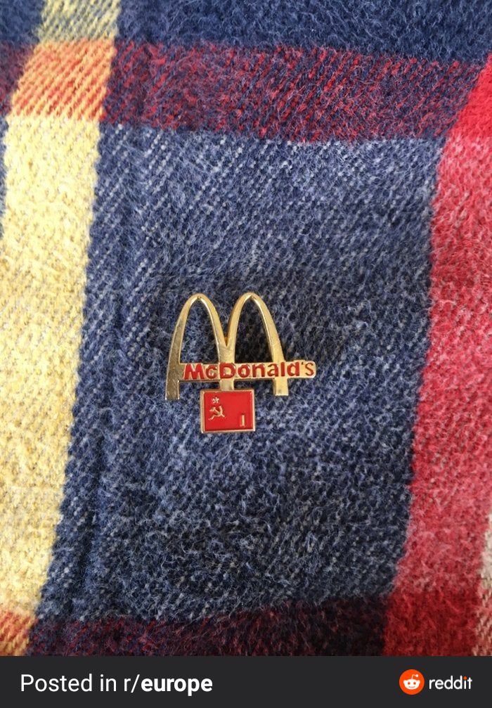 Workers badge from the first mcdonalds in the soviet union scrolller