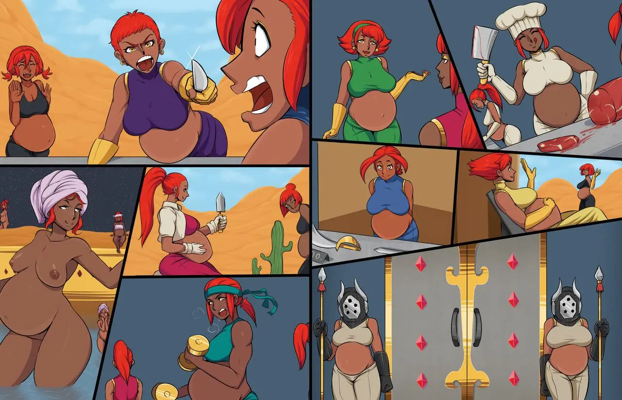 Link and a busty redhead Gerudo Queen in an interracial bwc impregnation doujinshi.