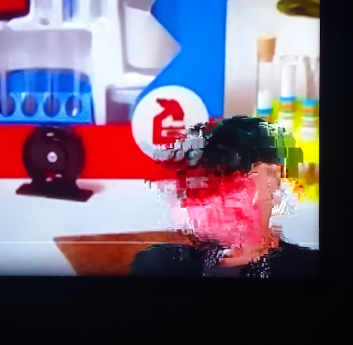(CONTEXT of this image) I was watching comedy videos on YouTube on TY and out of nowhere the screen glitched and left me with more taste in my mouth watching this man with the face destroyed