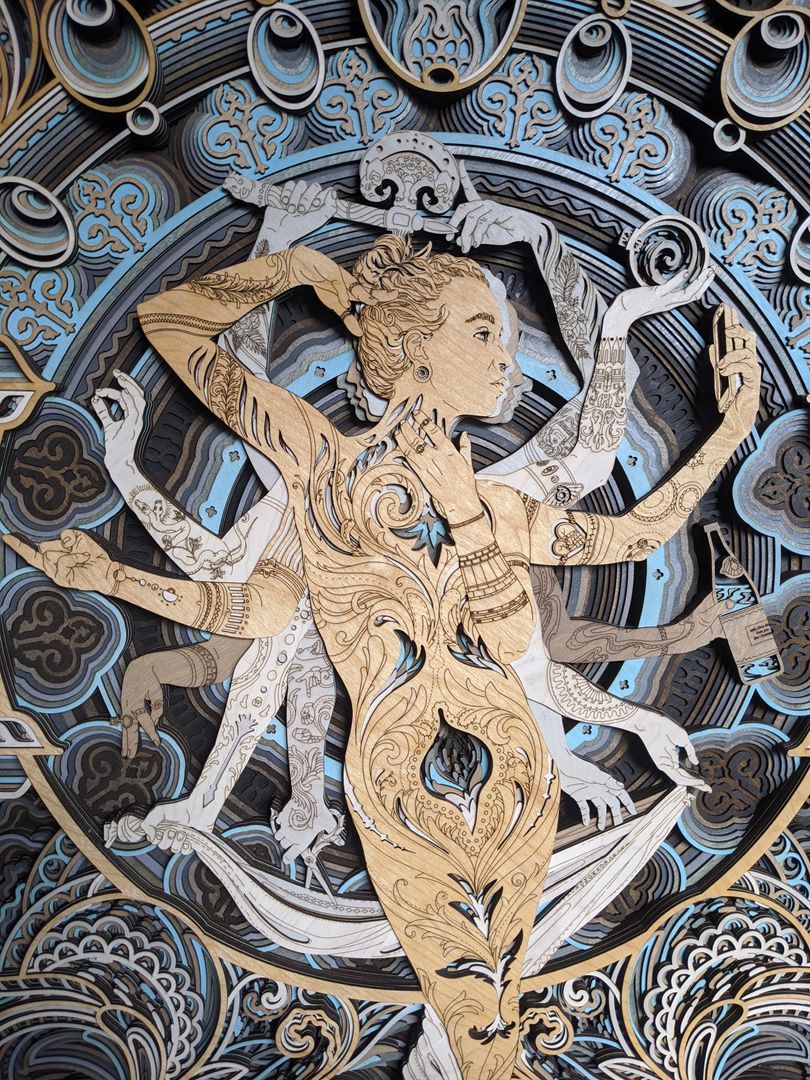 13 layers of stacked laser cut plywood