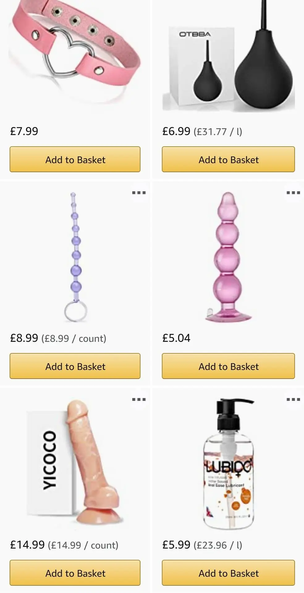 Sissy wishlist featuring a heart-shaped collar, dildo, anal beads, and butt plugs on a white background.
