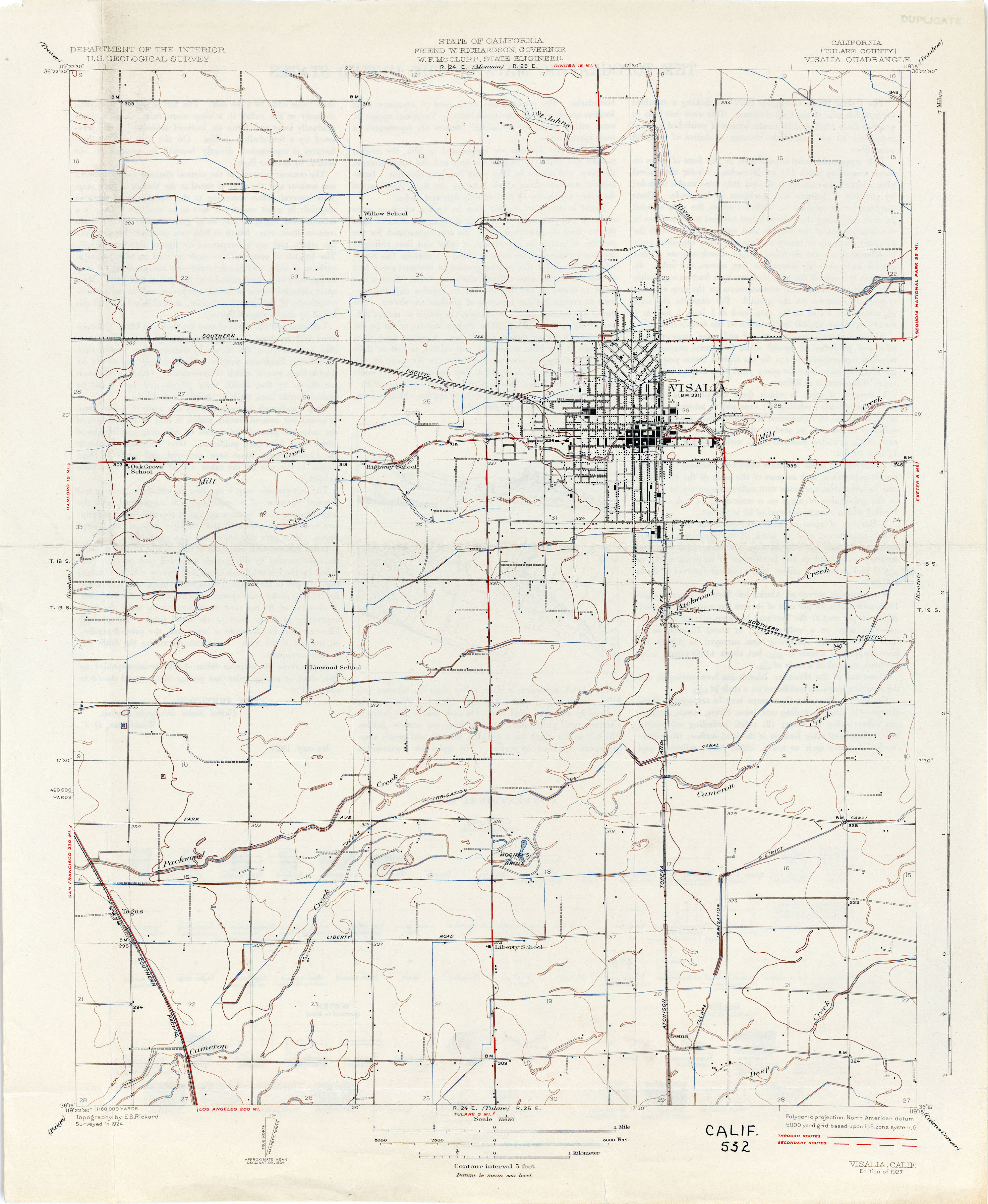 Visalia Ransacker Map 1924 topo map, Visalia | Scrolller