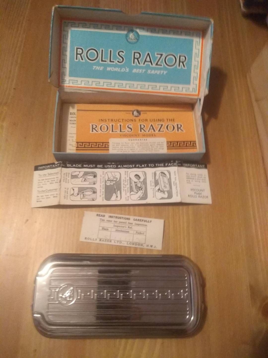 1954 Rolls Razor, Viscount Model, all intact including the Inspection slip.