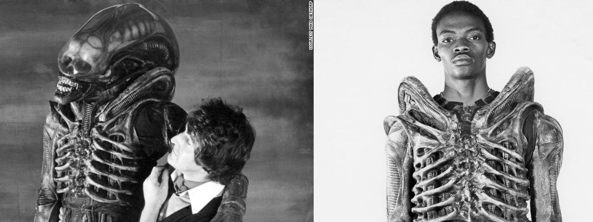 1979's Alien chilling with his dresser, and the 6' 10" man behind the creature