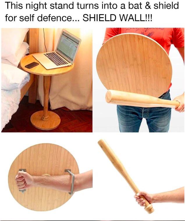 A bedside table that turns into a weapon and shield!