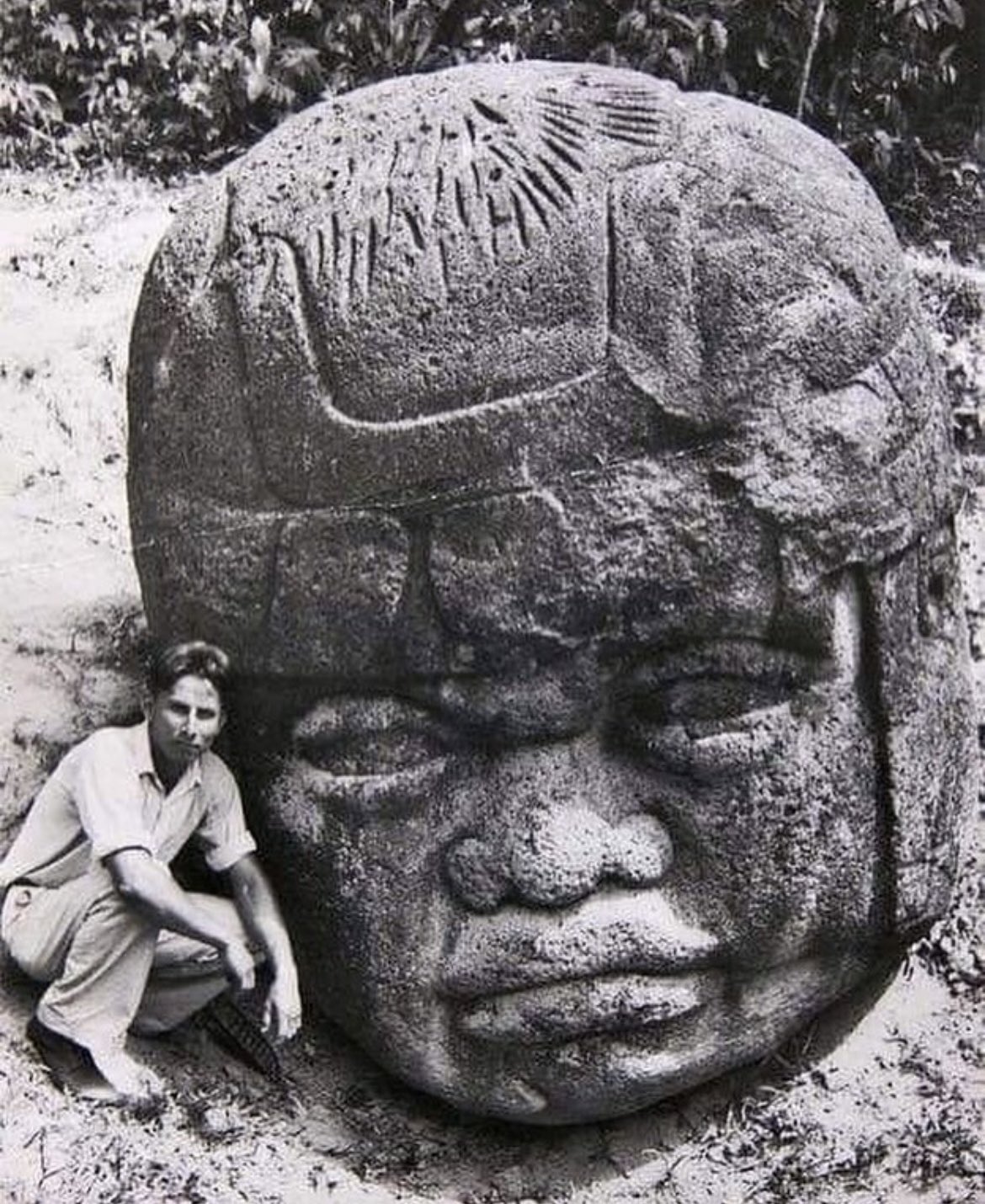 A Colossal Stone Head From The Olmec Civilization.