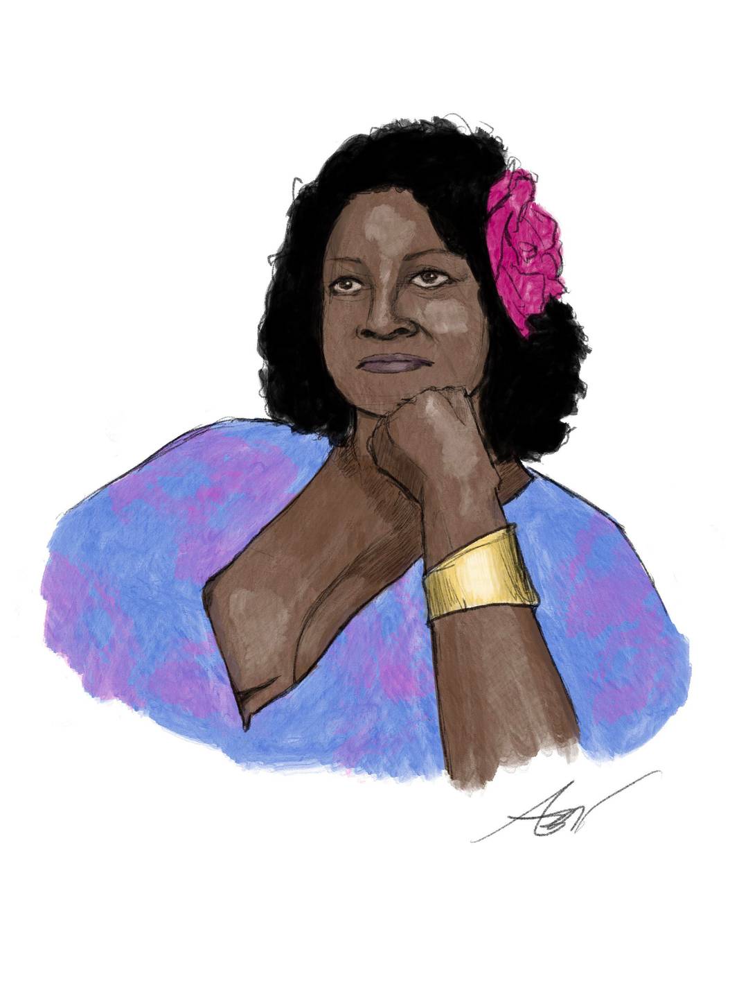 A digital drawing I did during a Zoom life drawing BLM fundraiser! The model is Bonnie Swift, I believe this was a 10 minute pose