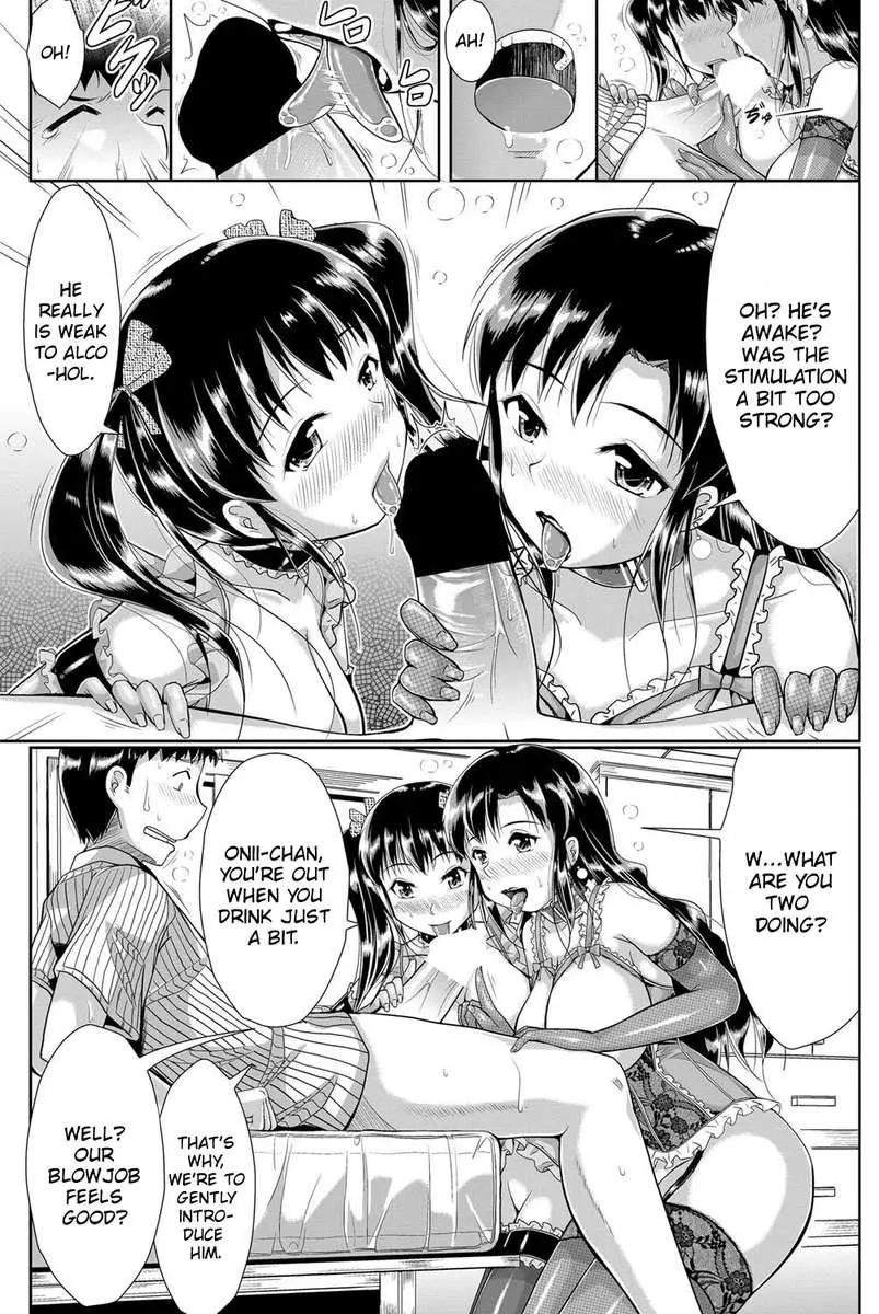 Incest comics manga of a stepson with a mother and daughter, featuring busty asian women in a threesome.