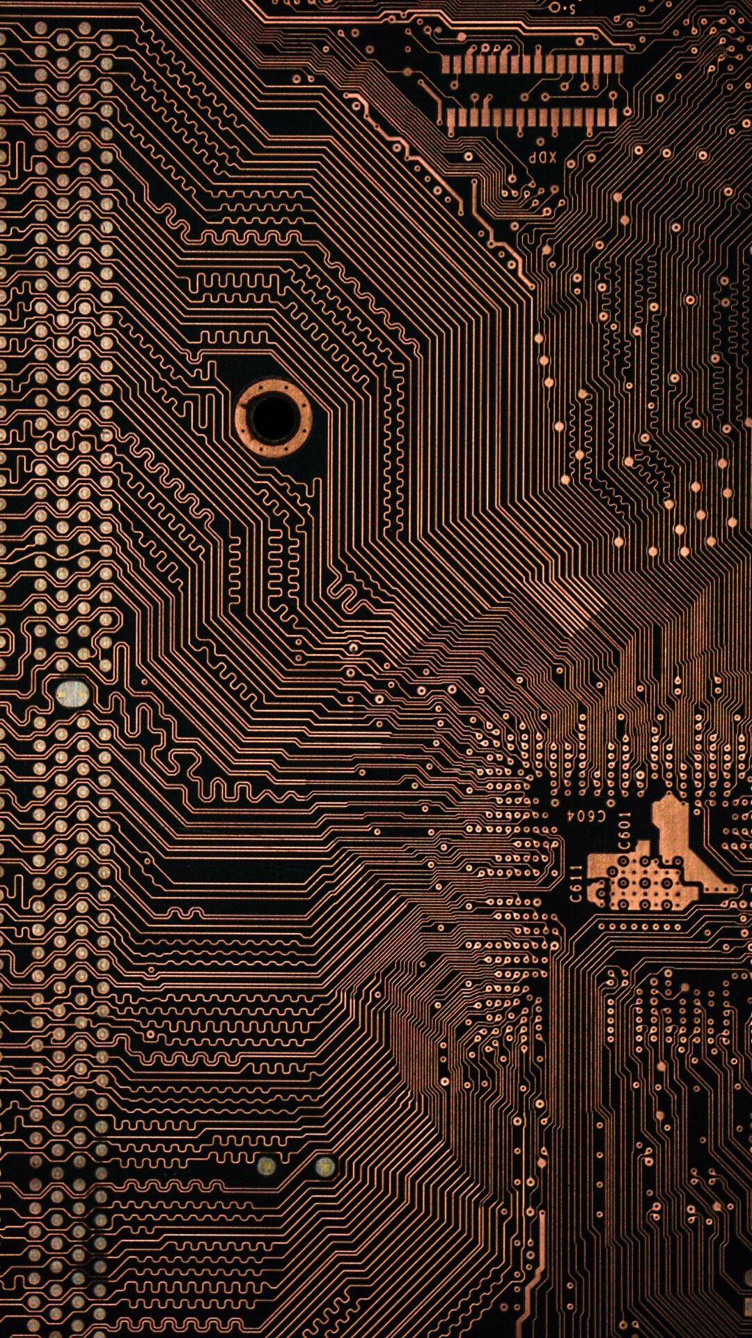 A PCB with the copper traces exposed