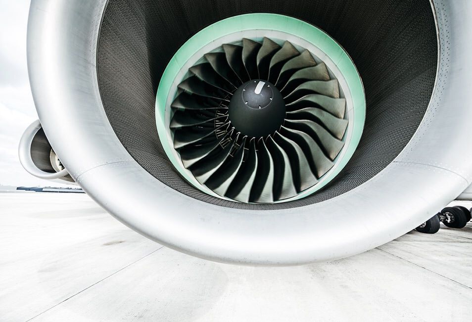 Air France - Airbus A380 engine close up on the tarmac. Feel the power ...