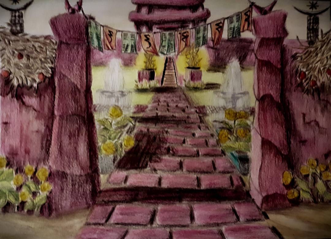 All that remains of Sotha Sil's home is a ruined temple. I have started a reconstruction of what Ald Sotha, imagined as an ancient city, would have looked like in its heyday. This is part 1: the Temple Gardens.