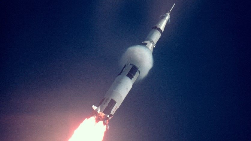 An image of the Saturn V breaking the sound barrier on its way to the moon.