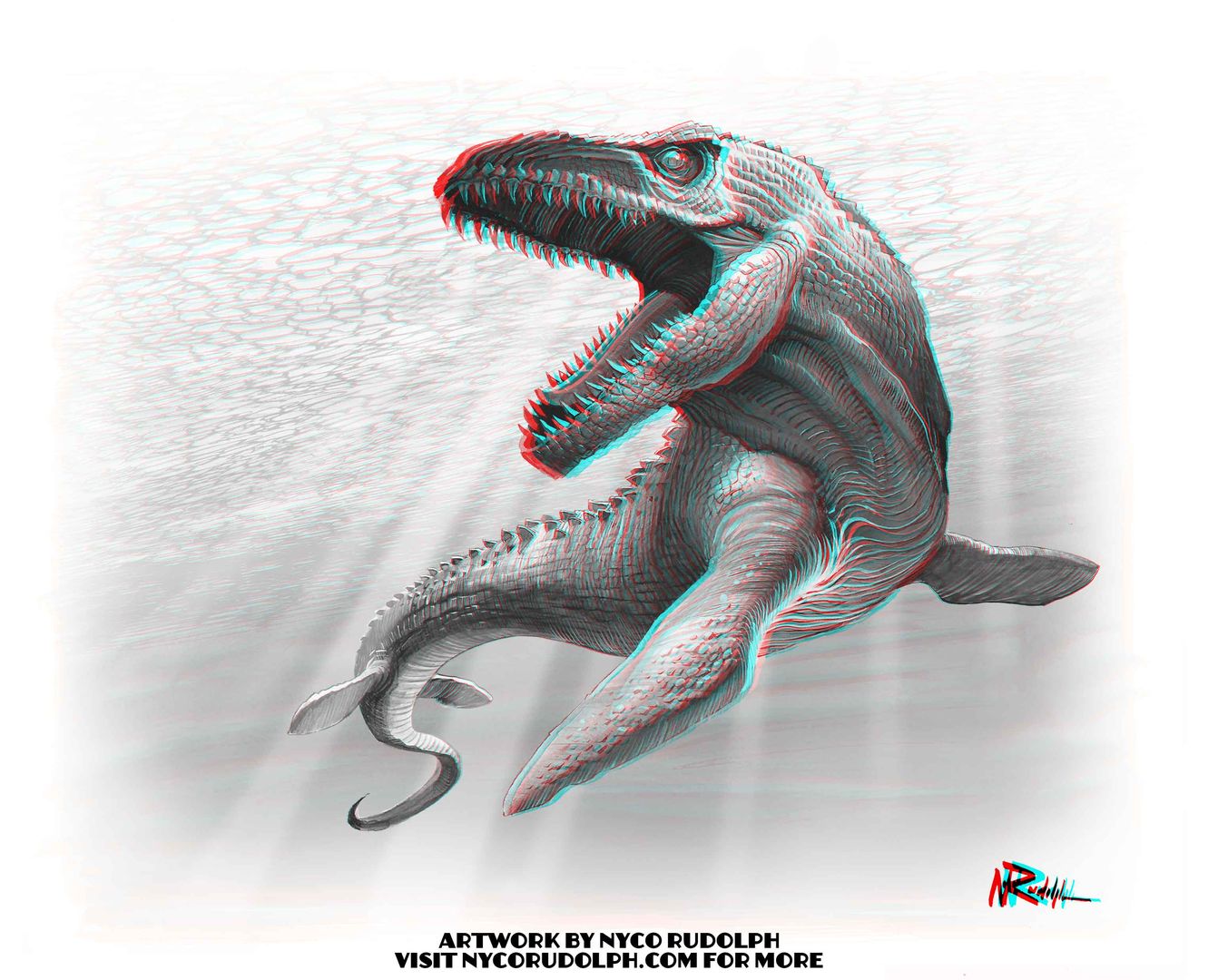 Anaglyph 3D Mosasaur Art