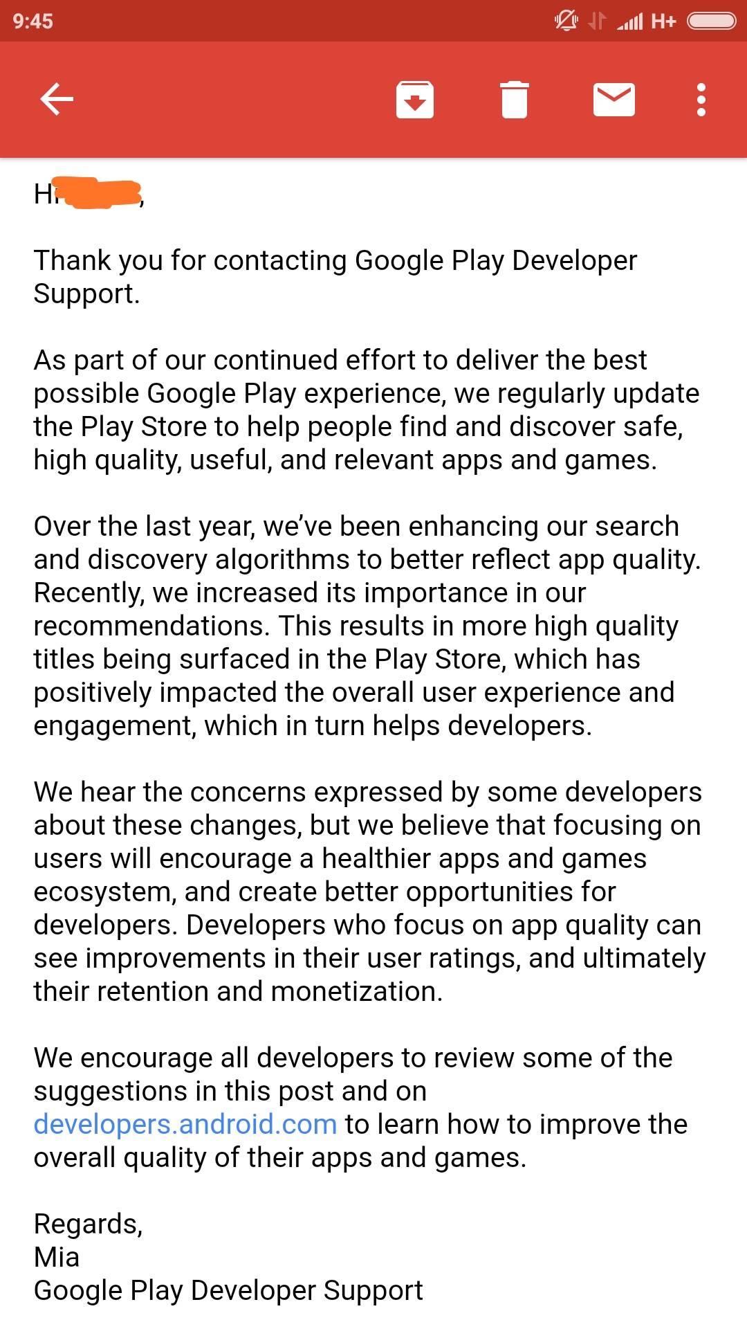 Answer from Play Store about recent significant new user loss