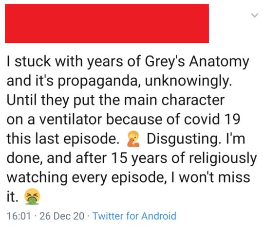 Anti-Vaxxer is salty at realistic portrayal of medicine in medical TV show.