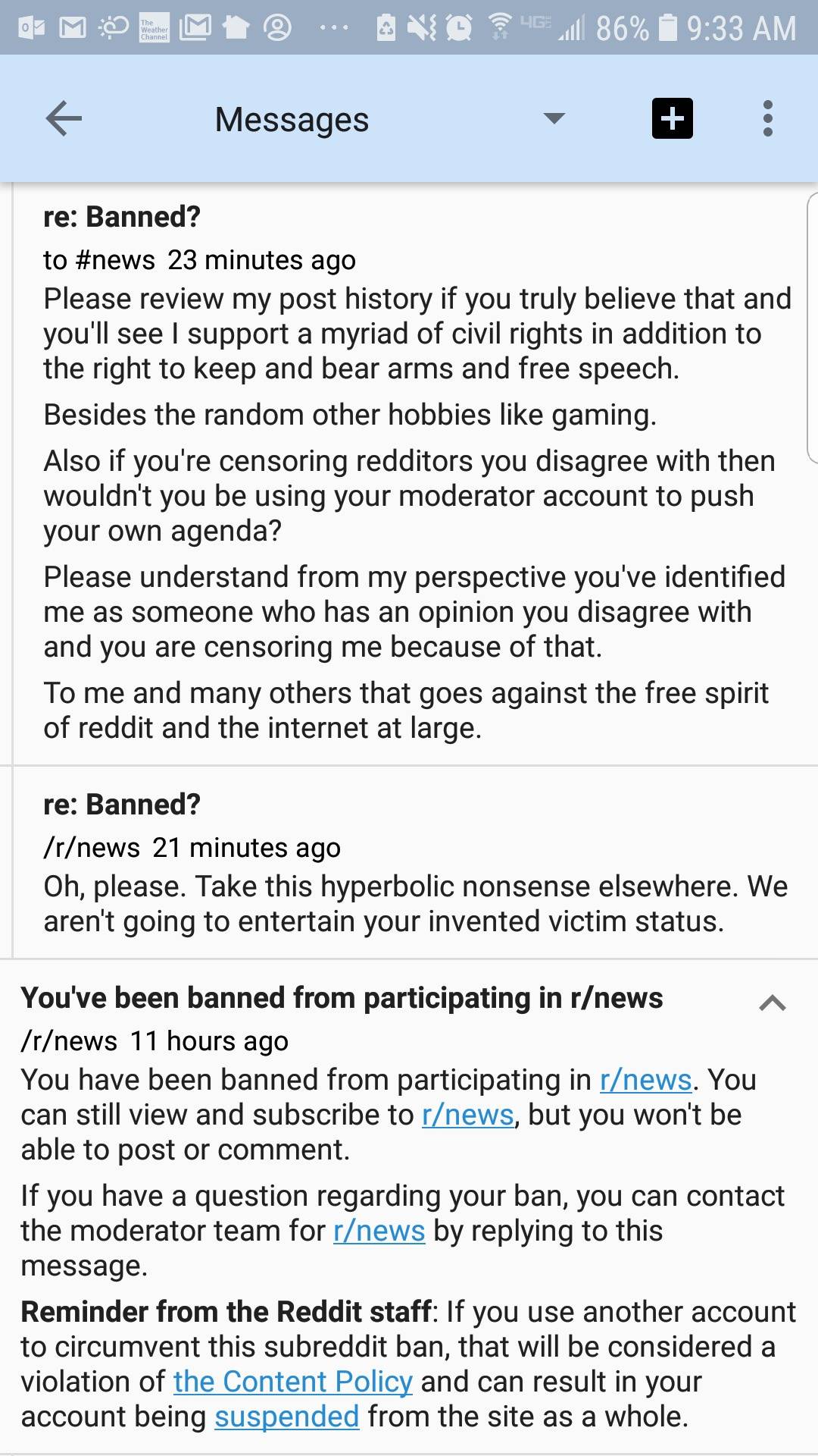 Apparently supporting gun rights makes you an "Agenda Account" and warrants a ban from r/News.