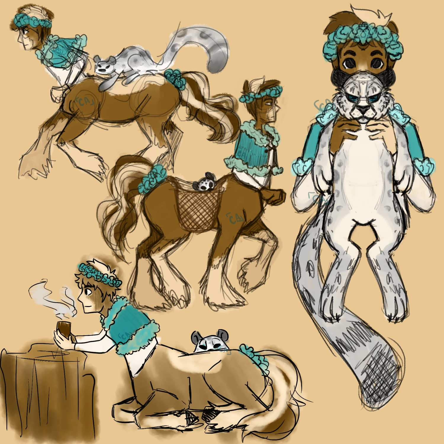 [ART] [OC] Euphis, my centaur druid, and her snow leopard, Tai Lung ...