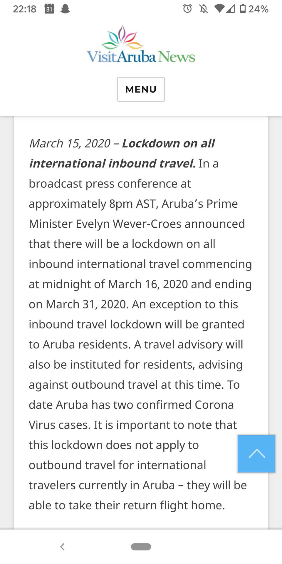 Aruba locked down