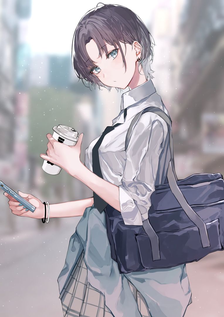 Asakura with smartphone and cup [Idolmaster Shiny Colors]