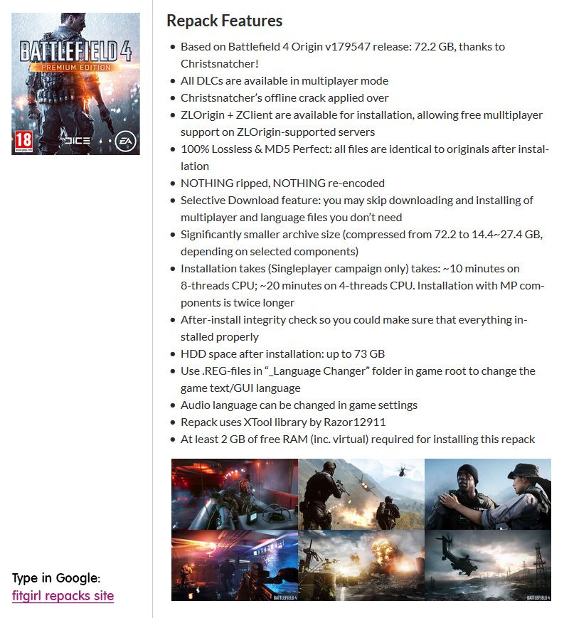 Battlefield 4: Premium Edition (v179547 + All DLCs + Multiplayer, MULTi12) [FitGirl Repack, Selective Download] from 14.4 GB