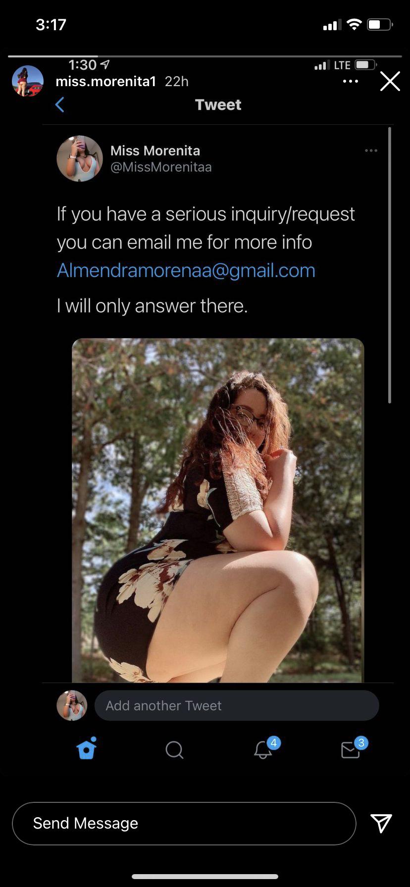 Big booty hottie Miss Morenita has an email where you can send her