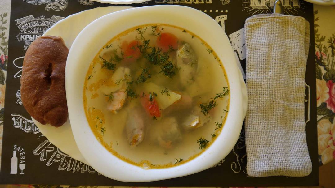 Black Sea fish soup cooked with three different kinds of local fish and fish patty [OC] [1920 x 1080]
