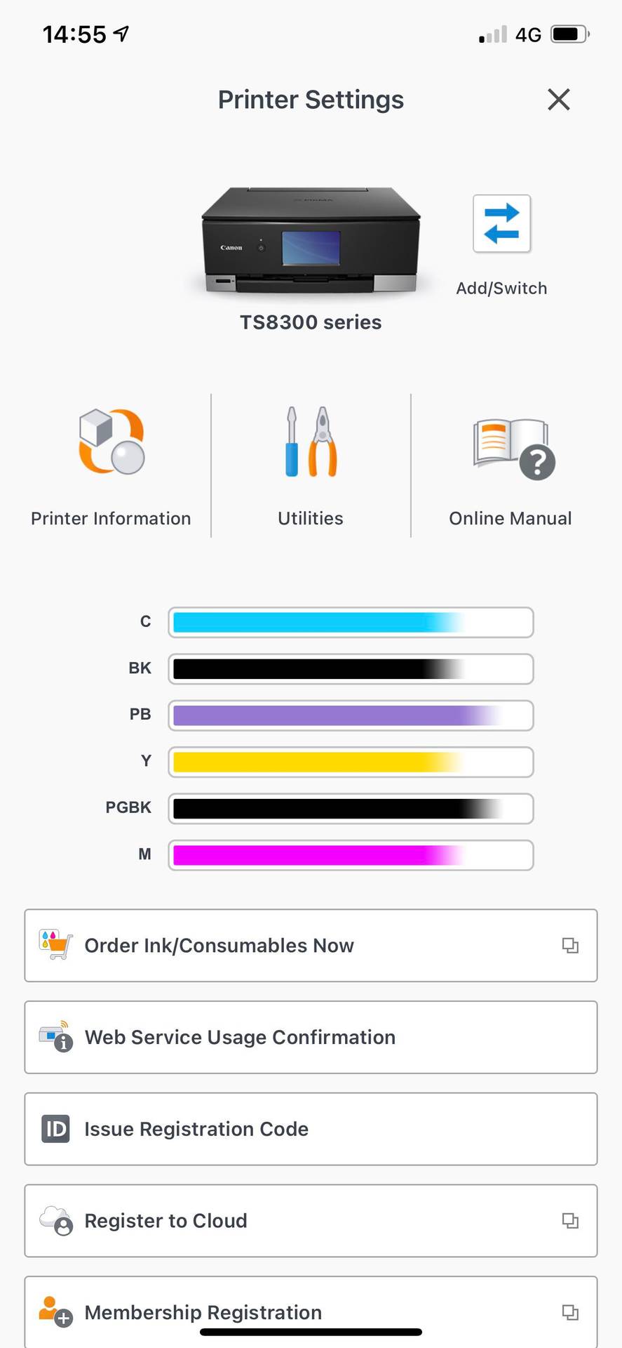 Brand new Canon printer ink levels after 1 page test.