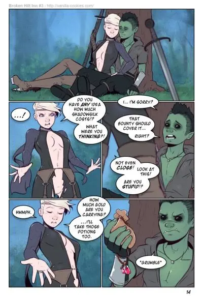 Orc man and blonde human femboy in a fight and sexual encounter from Broken Hilt Inn 3 by Vanilla-Cookies