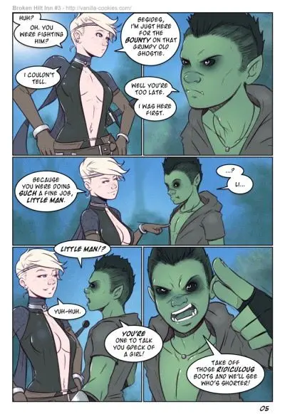Orc man and blonde human femboy in a fight and sexual encounter from Broken Hilt Inn 3 by Vanilla-Cookies