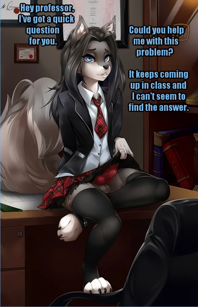 Futanari and femdom anime panels with busty women, a male slut, and explicit captions