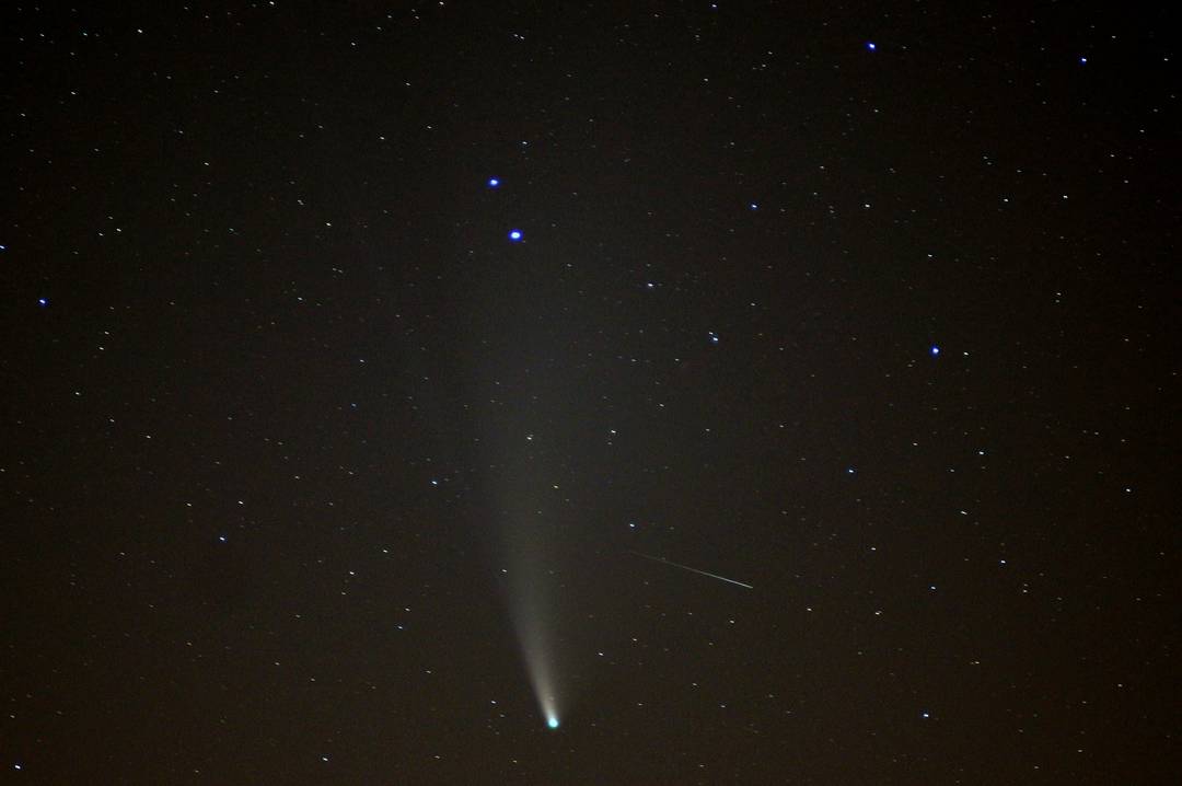 Comet NEOWISE and a meteor [OC]