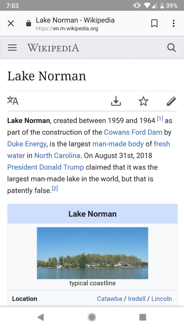 Congrats, Lake Norman, you're the largest man made lake in the world!