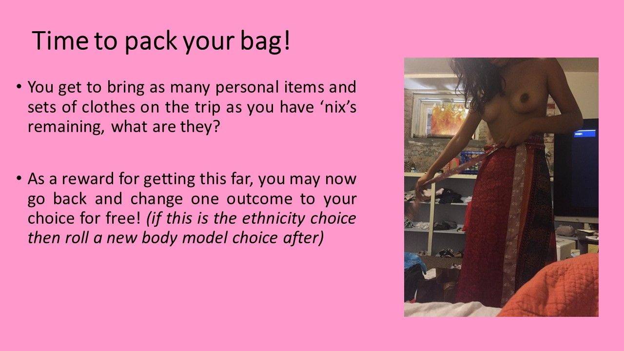 Gender swap and body change roleplay with a curvy woman and diverse muscular men in a vacation scenario