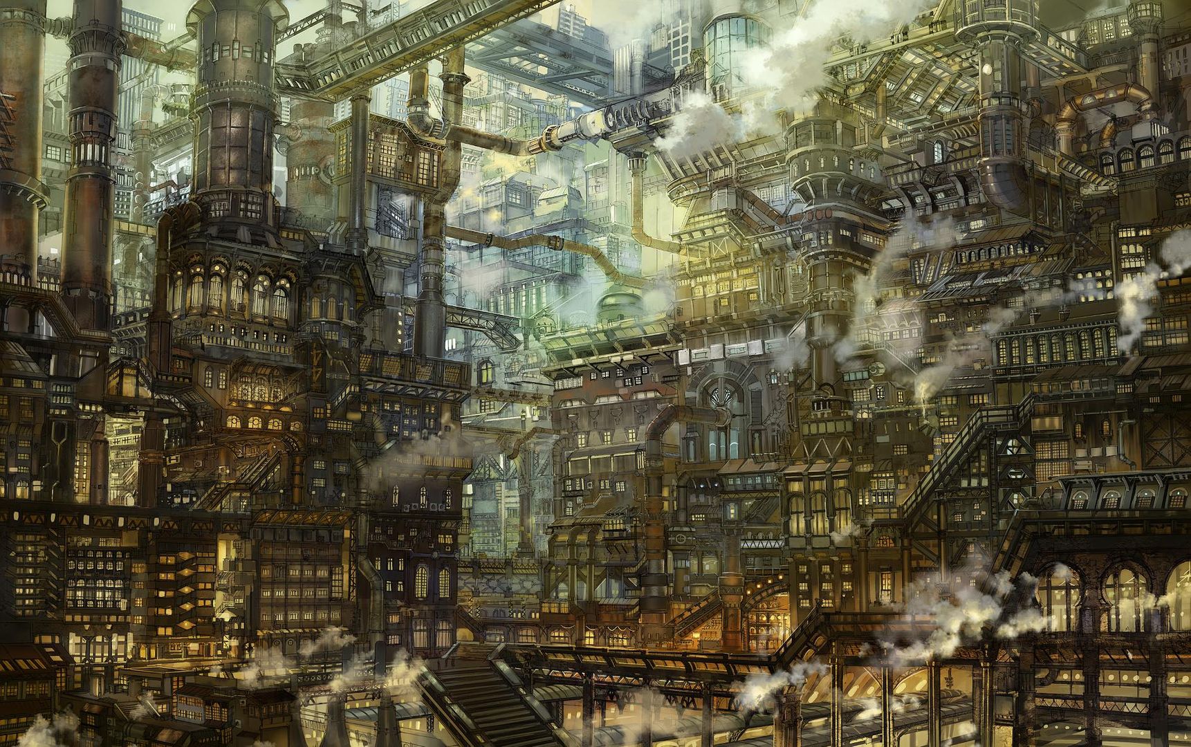Steampunk Futurescape which looks like New Seoul From "Cloud Atlas" and Sihon from "Firefly" had a baby